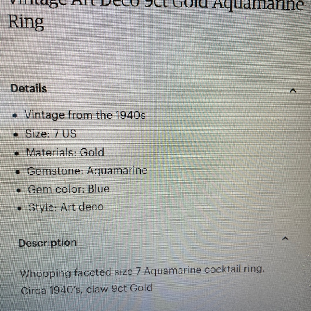 1940 9k Genuine Gold Aquamarine Ring - Picture 9 of 10